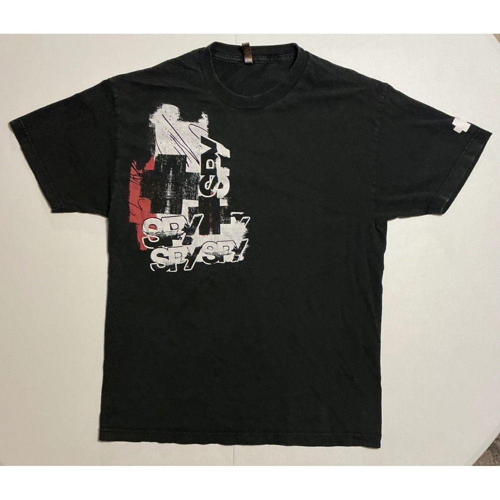VTG Y2K USA Spy Optic Promo Mens Black T-Shirt Short Sleeve Logo Print Cotton L